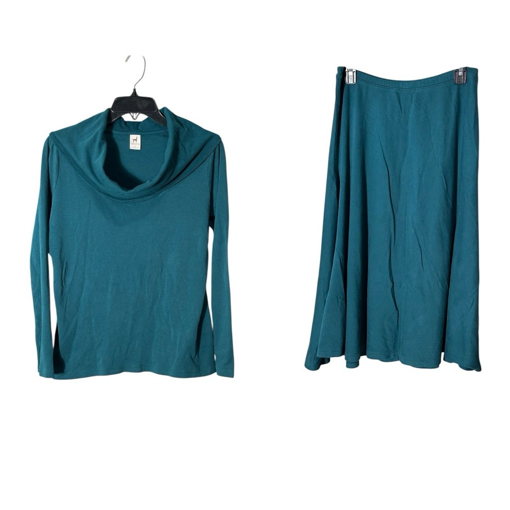 Peruvian Connection 100% Pima Cotton Large Shirt Skirt Set Women's Blue #R13-5